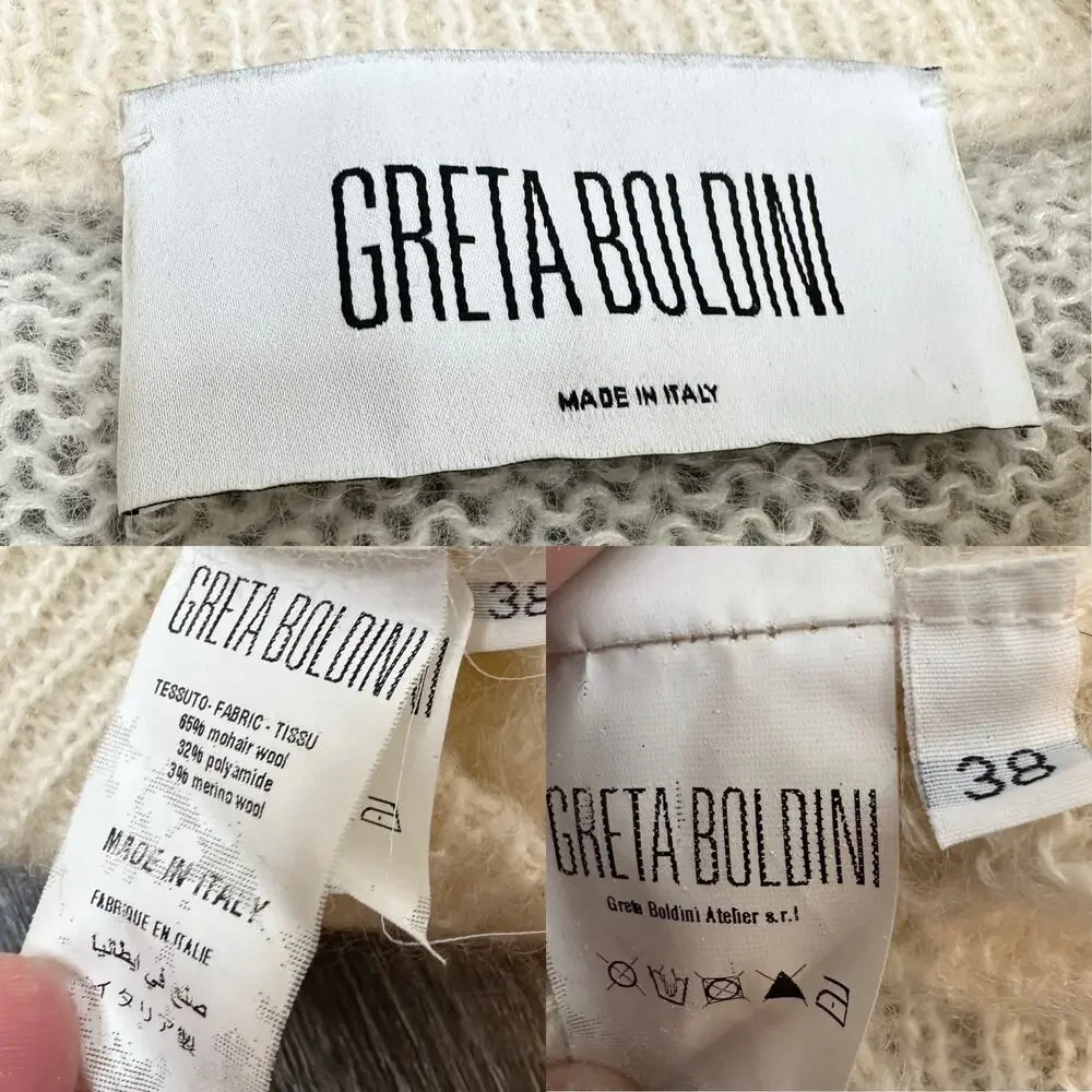 Greta Boldini Eclaire Ivory Mohair Merino Wool Balloon Sleeve Sweater XS Italy